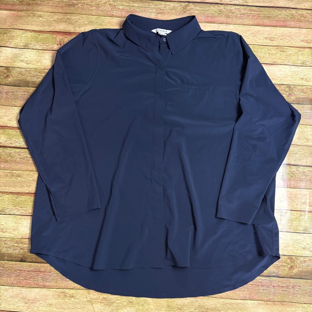 Athleta Urbanite Top 2.0 Navy Blue Long Sleeve Button Up Shirt Plus Size 1X